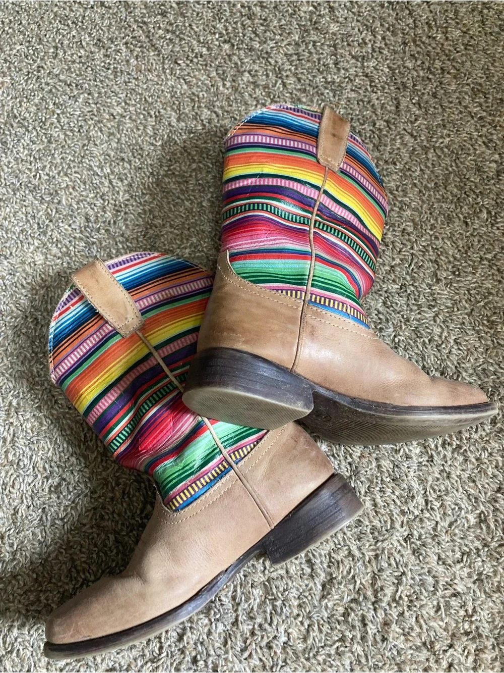 Girls Brown Leather Cowboy Boot Lot In Good And Play Condition